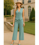 Comprar conjunto feminino alfaiataria com colete e calça pantalona Azul  Verde Turquesa elegante para trabalho e reuniões em promoção ZARA